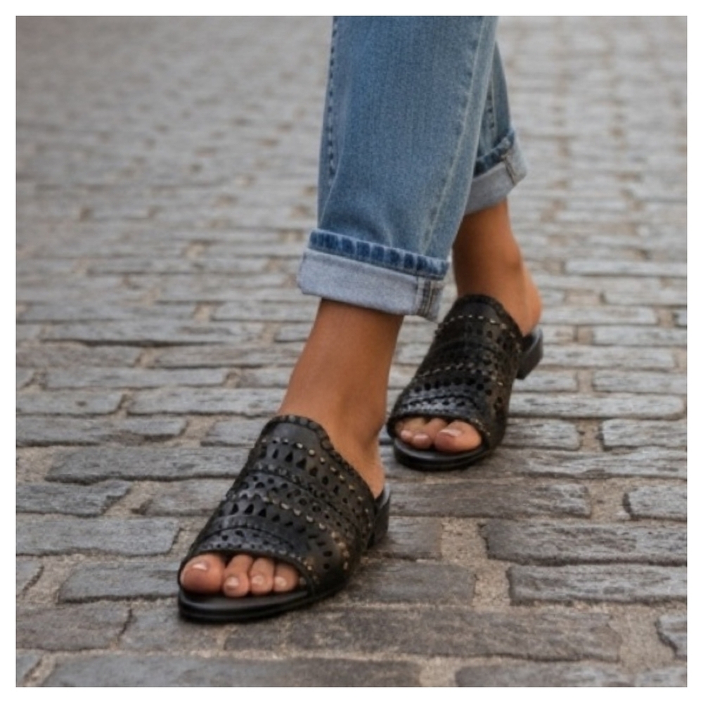 Brighton Ferrara NEO Caramel Laser Cut Studded Leather Sandals - 9 - Picture 11 of 13